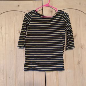 Blue and yellow 3/4 length top